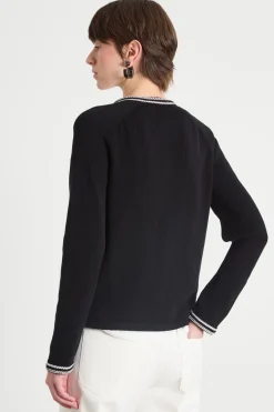 Cardigan con profili a contrasto - Nero Bianco