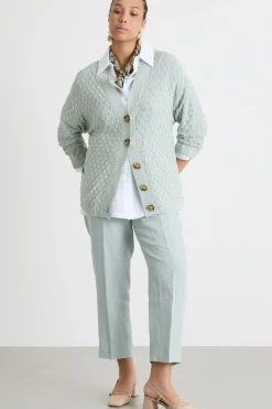 Cardigan con punto a rilievo - Verde