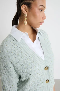 Cardigan con punto a rilievo - Verde