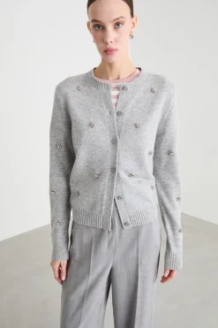 Cardigan con ricami bijou - Grigio