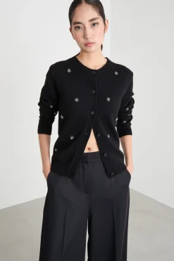 Cardigan con ricami bijou - Nero
