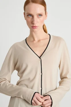 Cardigan con scollo a V - Beige Nero