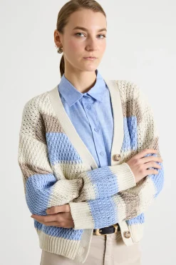 Cardigan con scollo a V - Bianco Azzurro Grigio