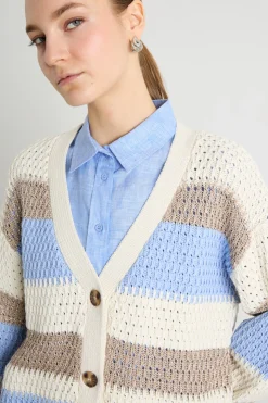 Cardigan con scollo a V - Bianco Azzurro Grigio