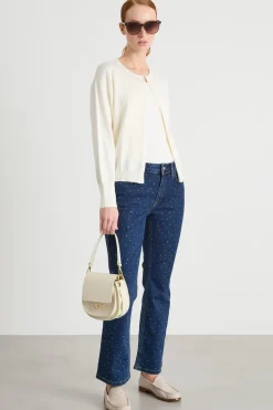Cardigan con scollo bijoux - Bianco