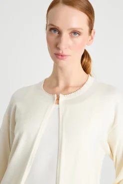 Cardigan con scollo bijoux - Bianco