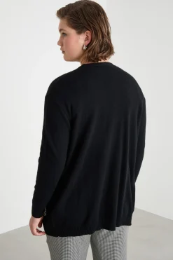 Cardigan con tasche ricamate con strass - Nero