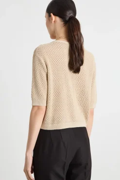 Cardigan crop traforato - Beige