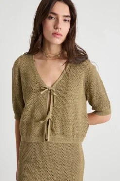 Cardigan crop traforato - Verde