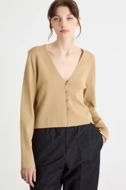 Cardigan dritto con scollo a V - Cammello