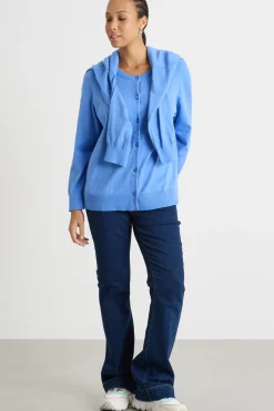 Cardigan dritto con scollo tondo - Azzurro