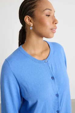 Cardigan dritto con scollo tondo - Azzurro