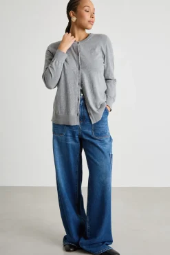 Cardigan dritto con scollo tondo - Grigio