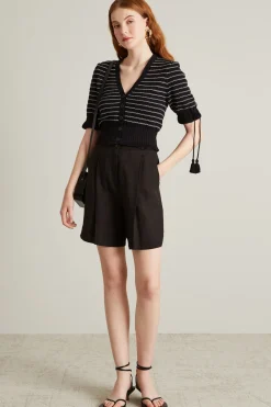 Cardigan in cotone con nappine - Nero Bianco