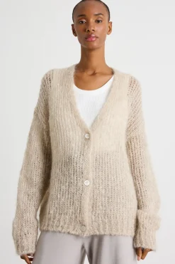 Cardigan in filato di mohair - Beige