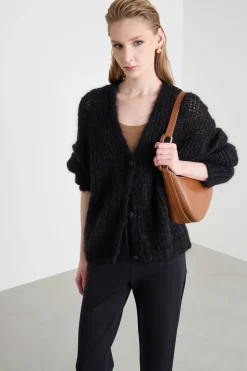 Cardigan in filato di mohair - Nero