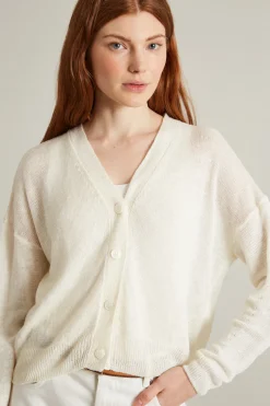 Cardigan in filato di puro lino - Avorio
