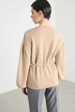 Cardigan in lana con coulisse - Cammello