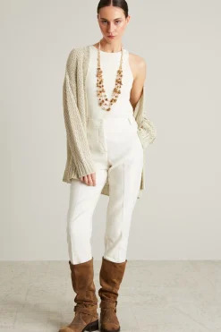 Cardigan in lino con cintura - Paglia