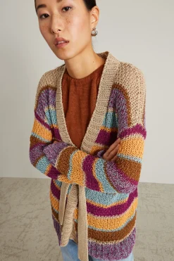Cardigan in lino con cintura - Rigato
