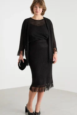 Cardigan in maglia traforata - Nero