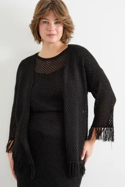 Cardigan in maglia traforata - Nero