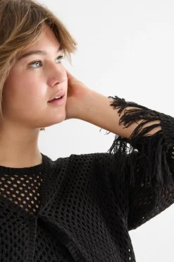 Cardigan in maglia traforata - Nero