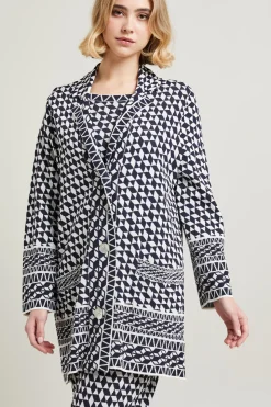 Cardigan in viscosa jacquard - Blu Notte Bianco