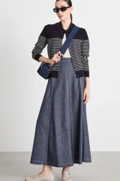 Cardigan jacquard con colletto alto - Blu Notte