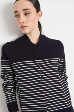 Cardigan jacquard con colletto alto - Blu Notte