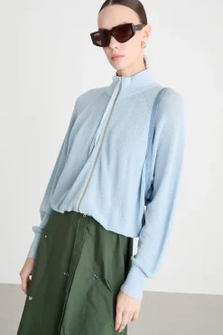 Cardigan laminato con zip - Azzurro