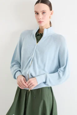 Cardigan laminato con zip - Azzurro