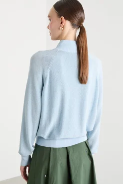 Cardigan laminato con zip - Azzurro