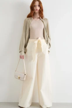 Cardigan laminato con zip - Beige