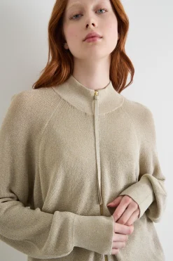 Cardigan laminato con zip - Beige