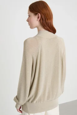 Cardigan laminato con zip - Beige