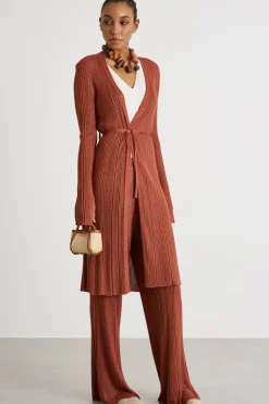 Cardigan lungo a coste - Marrone