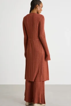 Cardigan lungo a coste - Marrone
