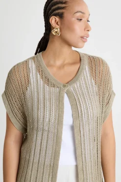 Cardigan lungo con punto traforato - Beige