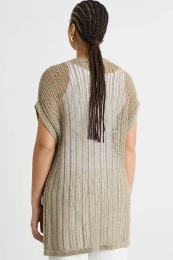 Cardigan lungo con punto traforato - Beige