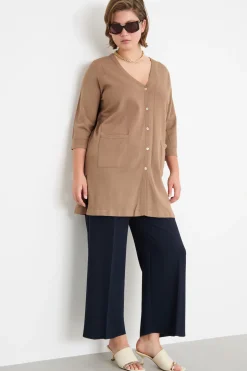 Cardigan lungo con tasche - Cammello