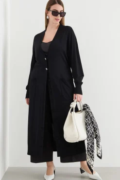 Cardigan lungo con tasche - Nero
