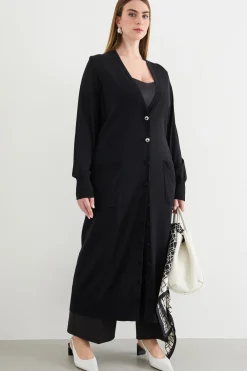 Cardigan lungo con tasche - Nero