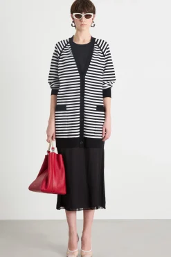 Cardigan lungo jacquard - Bianco Nero