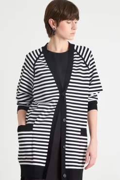 Cardigan lungo jacquard - Bianco Nero