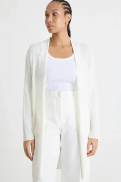 Cardigan open-front a coste - Bianco