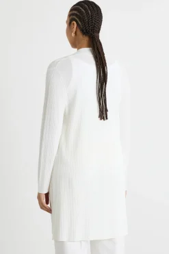 Cardigan open-front a coste - Bianco