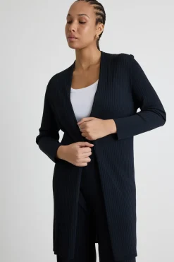 Cardigan open-front a coste - Blu