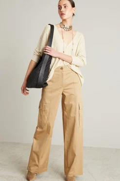 Cardigan over in lino a coste - Burro