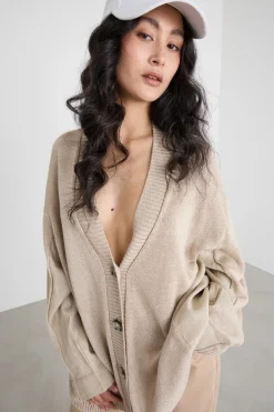 Cardigan oversize con ampio scollo - Beige